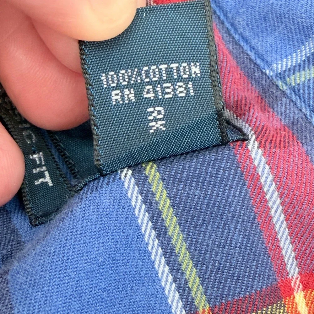 Polo Ralph Lauren Mens XXL Classic Fit Plaid Button Down Shirt Blue Red Cotton